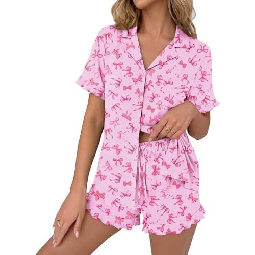 Ekouaer Pajamas Set for Women Button Down Pjs Lounge Sets Ruffle Sleepwear