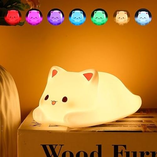 ZKLiLi Night Light for Kids Lamp, 16 Colors Cat Lamp Cute Lamp, Dimmable Baby Night Lights for Nursery,Silicone Rechargeable Nightlight for Kids Room, Kawaii Room Decor Cat Decor,Cute Gifts for Girls