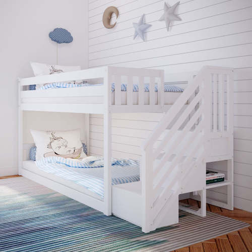 Twin Over Twin Low Bunk Bed With Stairs – Max and Lily