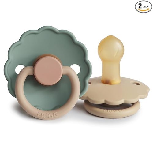 FRIGG Daisy Natural Rubber Baby Pacifier | Made in Denmark | BPA-Free (Willow/Croissant, 0-6 Months) 2-Pack