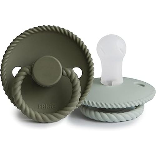 Frigg Rope SilkySoft Silicone Baby Pacifier | Made in Denmark | BPA-Free (Olive/Sage, 0-6 Months)
