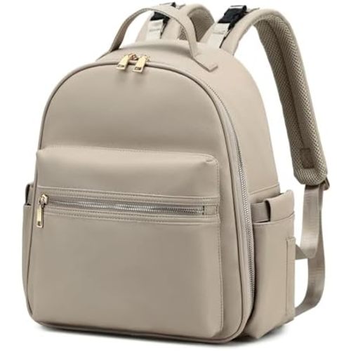 Small Diaper Backpack with Stroller Buckle, Insulated Pockets and Water-proof Pocket (Beige)