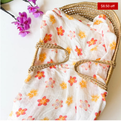 Plumeria Flower Print Organic Bamboo Swaddle – Coca + B.