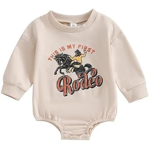 Western Baby Boy Fall Clothes My First Rodeo Onesie Long Sleeve Romper Bodysuit Infant Creeper Country Cowboy Outfit