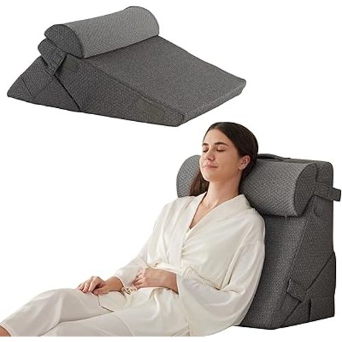 3Pcs Orthopedic Bed Wedge Pillow Set, Foam Wedge Pillow Post Surgery for Back, Leg and Knee Support, Adjustable 9&12 Inch Folding Triangle Pillow for Sleeping, Acid Reflux, Snoring, Black