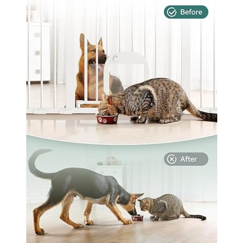 Babelio 29-48" Extra Wide Baby Gate with Adjustable Cat Door,Easy Install Pressure/Hardware Mounted,Auto Close Pet door for Stairs,House,Doorways,Effortless Walk Thru,White