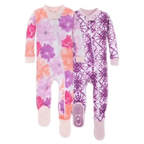 Watercolor Spring Organic Baby Zip Front Snug Fit Footed Pajamas 2 Pack | Burt's Bees Baby®