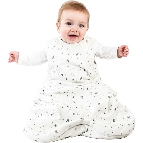 Woolino Merino Wool and Organic Cotton Baby Sleep Bag - 4 Season Classic Sleep Sack for Baby - Two-Way Zipper Sleeping Bag for Baby and Toddler - 0-6 Months - Stars