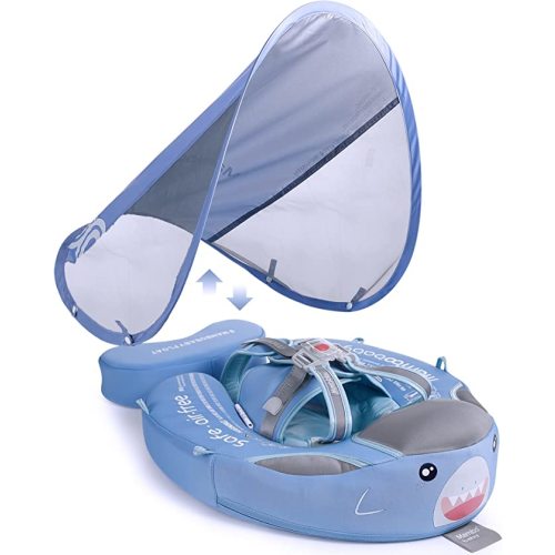 Mambobaby Baby Swim Float with Tail & UPF Sun Canopy – Special Edition Blue