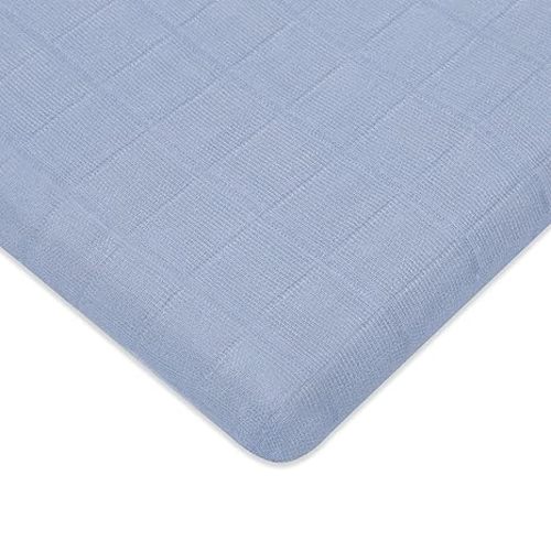 Babyletto 100% Organic Cotton All-Stages Bassinet Sheet, GOTS-Certified, Fitted 360°, Ultra-Soft and Breathable Muslin - Dewdrop Blue