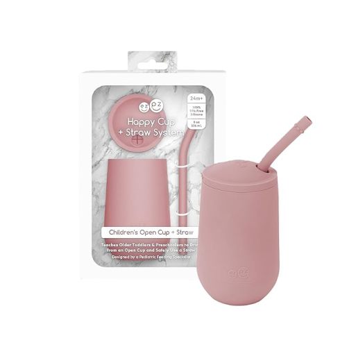 ezpz Mini Cup + Straw Training System - 9 Months+ (Blush) - 100% Silicone Training Cup for Infants + Toddlers - Designed by a Pediatric Feeding Specialist