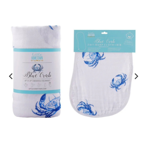 Blue Crab Baby Muslin Swaddle Blanket & Burp Cloth – Little Hometown