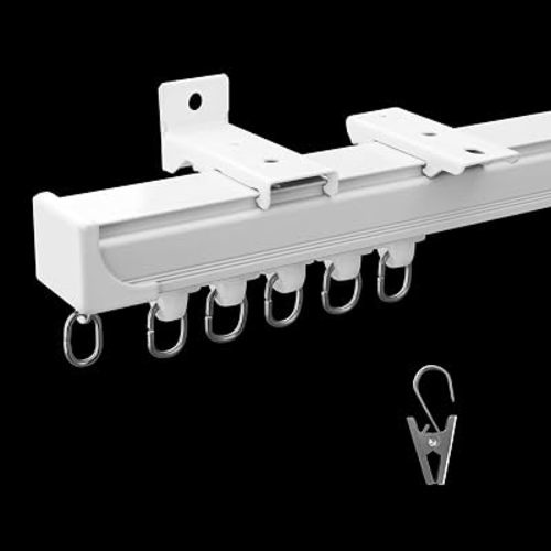 MaKefeile Ceiling Curtain Track,Curtain Track Wall Mounted,Ceiling Mount Rail Room Divider Tracks Extra Long Curtains Rod for Living Room Bedroom Patio Sliding Door Curtains with Clips,White 12ft
