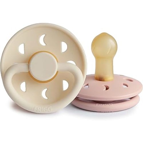 FRIGG Moon Natural Rubber Baby Pacifier | Made in Denmark | BPA-Free (Blush/Cream, 0-6 Months) 2-Pack