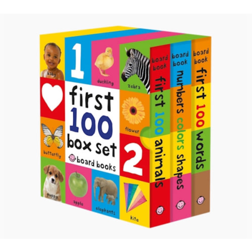 First 100 Board Book Box Set (3 books): First 100 Words, Numbers Colors Shapes, and First 100 Animals