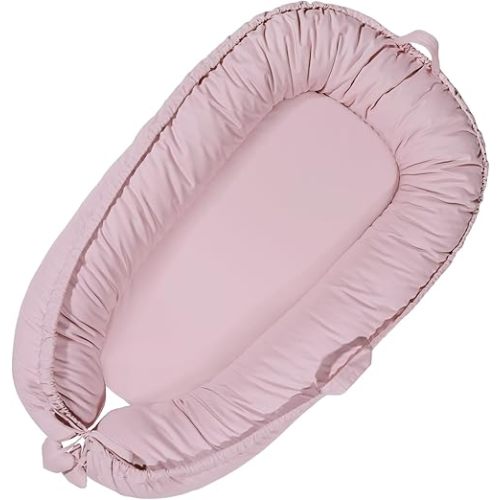 Baby Lounger for Newborn 0-24 Months, Infant Lounger with Soft Breathable Cotton Cover, Lightweight Portable Baby Nest for Tummy, Co Sleeping and Travel, Newborn Essentials for Baby Girl