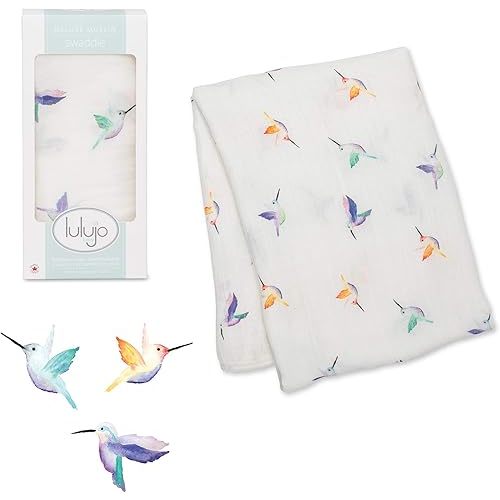 lulujo Baby Swaddle Blanket| Unisex Softest Bamboo Viscose Muslin Swaddle Blanket| Neutral Receiving Blanket for Girls & Boys 47in x 47in Hummingbird