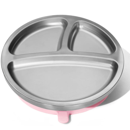 Baby Round Divided Plate | Stainless Steel &amp; Silicone