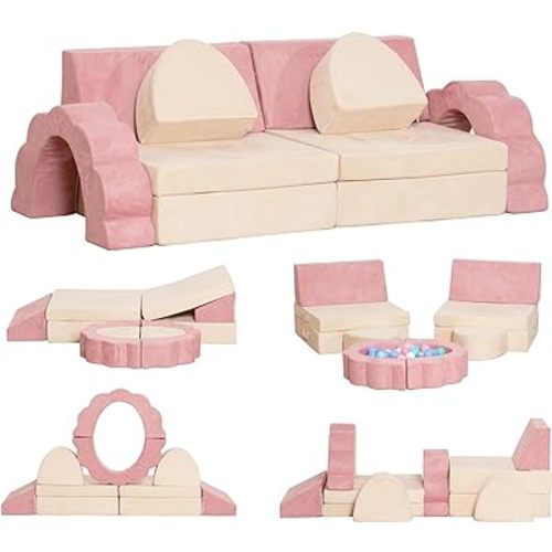 Kids Couch 10PCS, Modular Kids Play Couch, Multifunctional Foam Toddler Sofa, Imaginative Convertible Play Sofa for Playroom