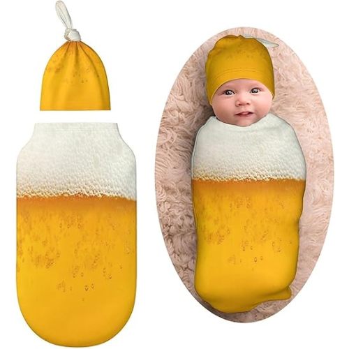 Funny Beer Funny Food Newborn Baby Swaddle Blanket with Beanie Hat Baby Receiving Blanket Soft Baby Sleep Sack Baby Wraps Blankets Gifts for Boys Girls Infant