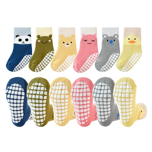 VWU Baby Toddler Kids Ankle Crew Socks with Grips Unisex Warm Thick Cotton Winter Socks 0-10 Years 6/8 Pack