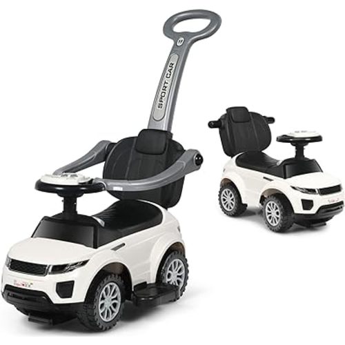 HONEY JOY Ride On Push Car, Foot to Floor Ride On Sliding Car Push Handle & Detachable Guardrail, Sound & Lights, Under Seat Storage, Push Cars for Toddlers 1-3, Gift for Kids Boys Girls(White)