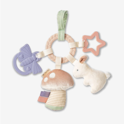 Itzy Ritzy Teething Activity Toy - Bitzy Busy Ring Features Braided Teething Ring and Dangling Toys; Includes Teether, Textured Ribbons, Crinkle Sound & Jingle Bell, Bunny RNG8497