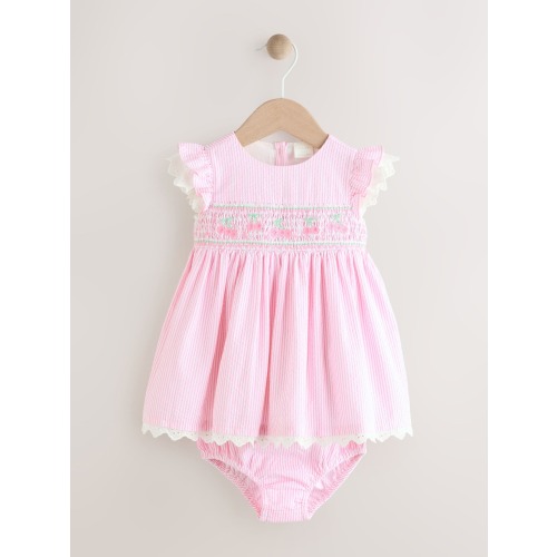 Pink Baby Embroidered Dress and Knickers 2 Piece Set (0mths-2yrs)