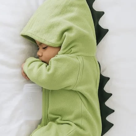 Baby Dinosaur Hooded Jumpsuit – Long Sleeve Romper with Dinosaur Spike – Little Dresser