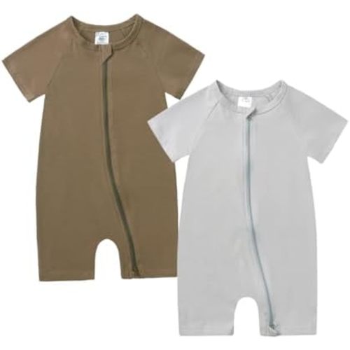 JunNeng Baby Boy Girl 2 Pack Short Sleeve Zipper Rompers Infant Cotton 2-way Zippers Comfy Summer Jumpsuit