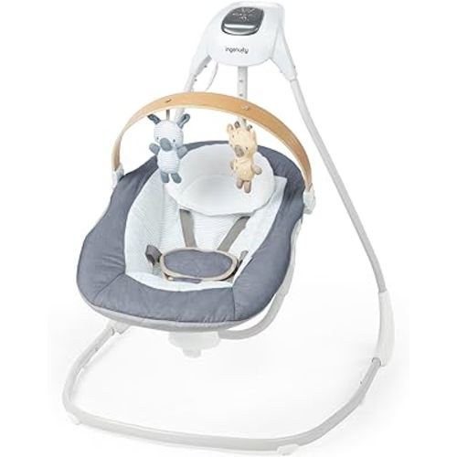 Ingenuity SimpleComfort Compact Soothing Swing, Rotating Seat, 6 Speeds, for Ages 0-9 Months, Up to 20 Pounds - Chambray