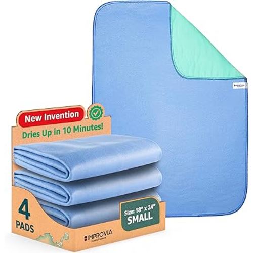 IMPROVIA® Washable Underpads, 18" x 24" (Pack of 4) - Heavy Absorbency Reusable Incontinence Pads for Kids, Adults, Elderly, and Pets - Waterproof Protective Pad for Bed, Couch, Sofa, Furniture, Floor