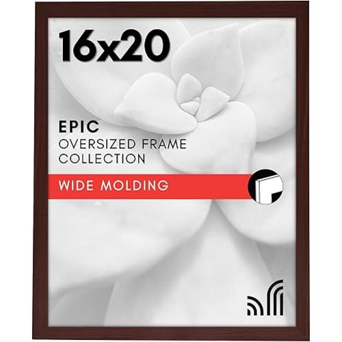 Americanflat 16x20 Picture Frame with Polished Plexiglass - Wide Picture Frames Made of Engineered Wood for Vertical or Horizontal Wall Display - Epic Collection - Mahogany