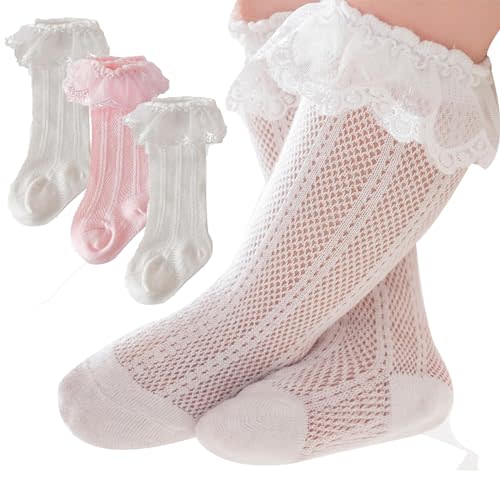 Apone Fatu Baby Knee High Socks Non Slip Grip Ankle Socks Ruffled Long Stockings for Infants Toddlers Kids Boys Girls