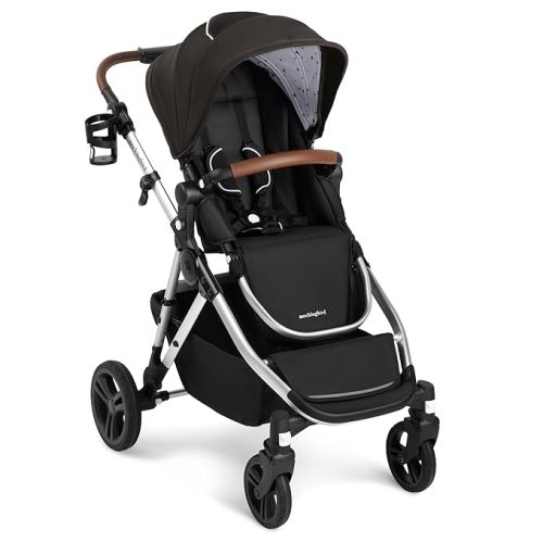 Mockingbird Single-to-Double Stroller 2.0 - Convertible Full-Size Baby Stroller for 1, 2 or 3 Kids - Includes Cup Holder - Black