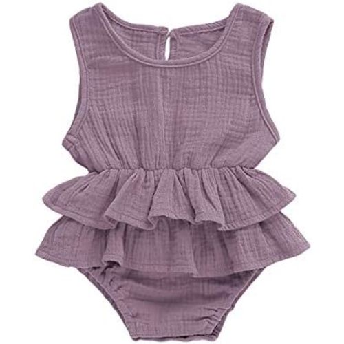 Bowanadacles Newborn Infant Baby Girl Romper Jumpsuit Cotton Linen Sleeveless Ruffled Bodysuit Summer outfit Clothes