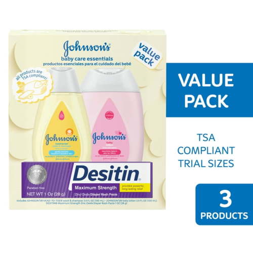 Johnson's Baby Care Essentials Gift Set, Travel-Size, 3 items