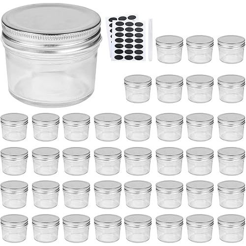 Accguan 4oz Glass Jars With Lids (Silver), Set of 40