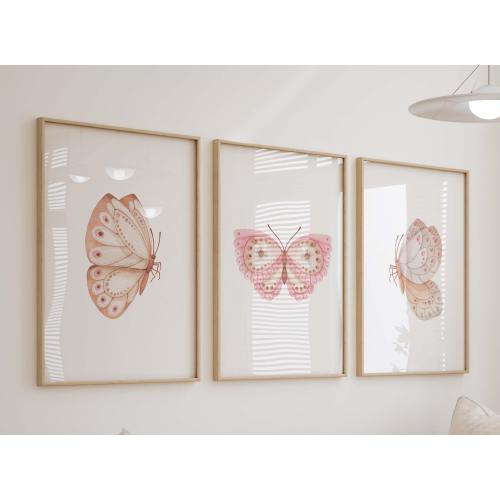 Blush Butterfly Watercolor Prints, Pink Neutral Butterfly Nursery Wall Art, Girl's Room Decor, Set of 3 Art Prints Shipped, 218