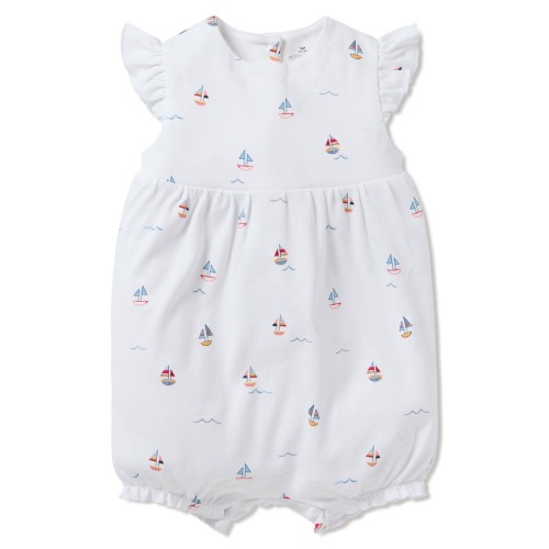 Sailboat Print Pima Cotton Romper, 6-12M