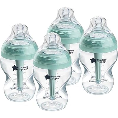 Tommee Tippee Baby Bottles, Advanced Anti-Colic Baby Bottle with Slow Flow Breast-Like Nipple, 9oz, 0m+, Self-Sterilizing, Baby Feeding Essentials, Pack of 4