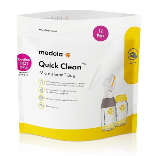 Medela Quick Clean Micro-Steam Bags for Bottles and Breast Pump Parts | 12 CT