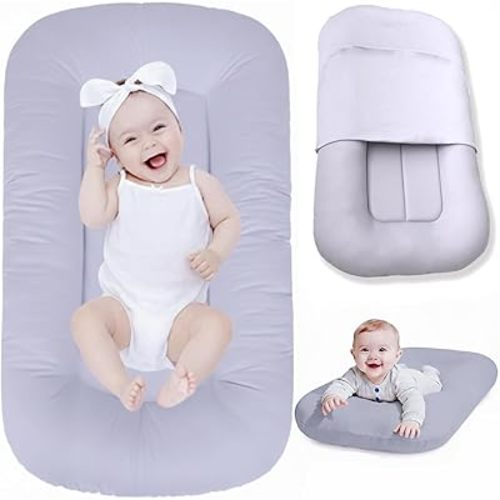 Baby Lounger 0-24 Months,Bionic Design Infant Lounger for Home and Travel with Cover,Breathable Baby Nest Waffle Fabric & 3D Support Newborn Babies Essentials Gifts,Purple