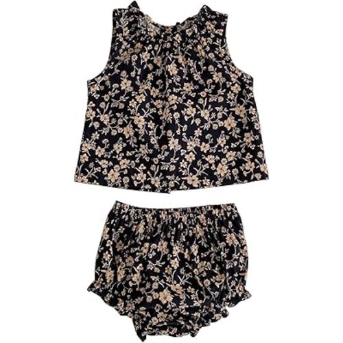 HOOLCHEAN Baby Infant Girls Summer Vintage Flower Ruffled 2PCS Set Sleeveless Top Dress Shirt and Bloomer Shorts