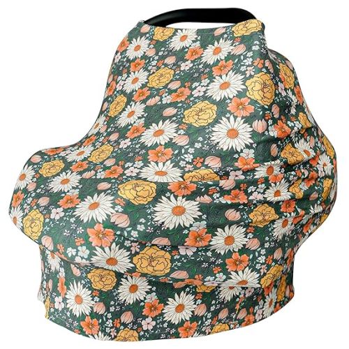 Baby Car Seat Covers- Multi-use Carseat Canopy for Babies, Stretchy Infant Carseat Cover Boy, Shower Gifts for Unisex Boys and Girls(Green Floral)