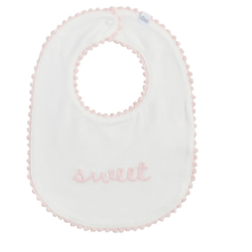 Sweet Embroidered Pink Bib with Snap Closure | Mud Pie