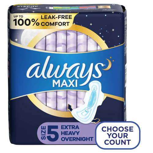 Always Maxi Pads with Wings, Size 5, Extra Heavy Overnight Absorbency, 36 CT