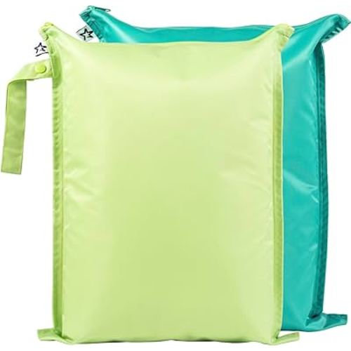 Tiny Twinkle Mess-proof Wet Bags 2 Pack Waterproof and Washable Bag for Travel storage, Stroller, Daycare, Baby Diapers, Yoga, Beach, Pool, Wet Toddler Swimsuits (Rainforest)
