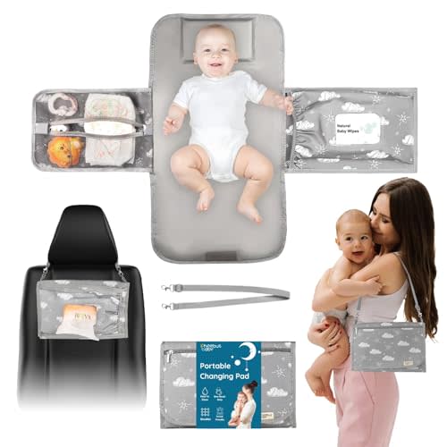 Portable Diaper Changing Pad - Travel Waterproof Baby Changing Mat with Shoulder Strap - Foldable Diaper Changing Station with Wipes Pocket, Newborn Shower Gifts