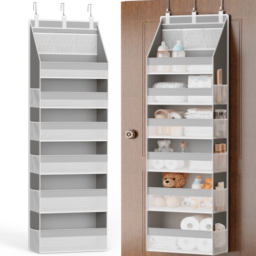 Criusia Over the Door Organizer for baby , 6-Shelf Thickened non-woven fabric Closet Hanging Storage, 3 Pcs upgrade hooks, 55lbs Capacity, Gray